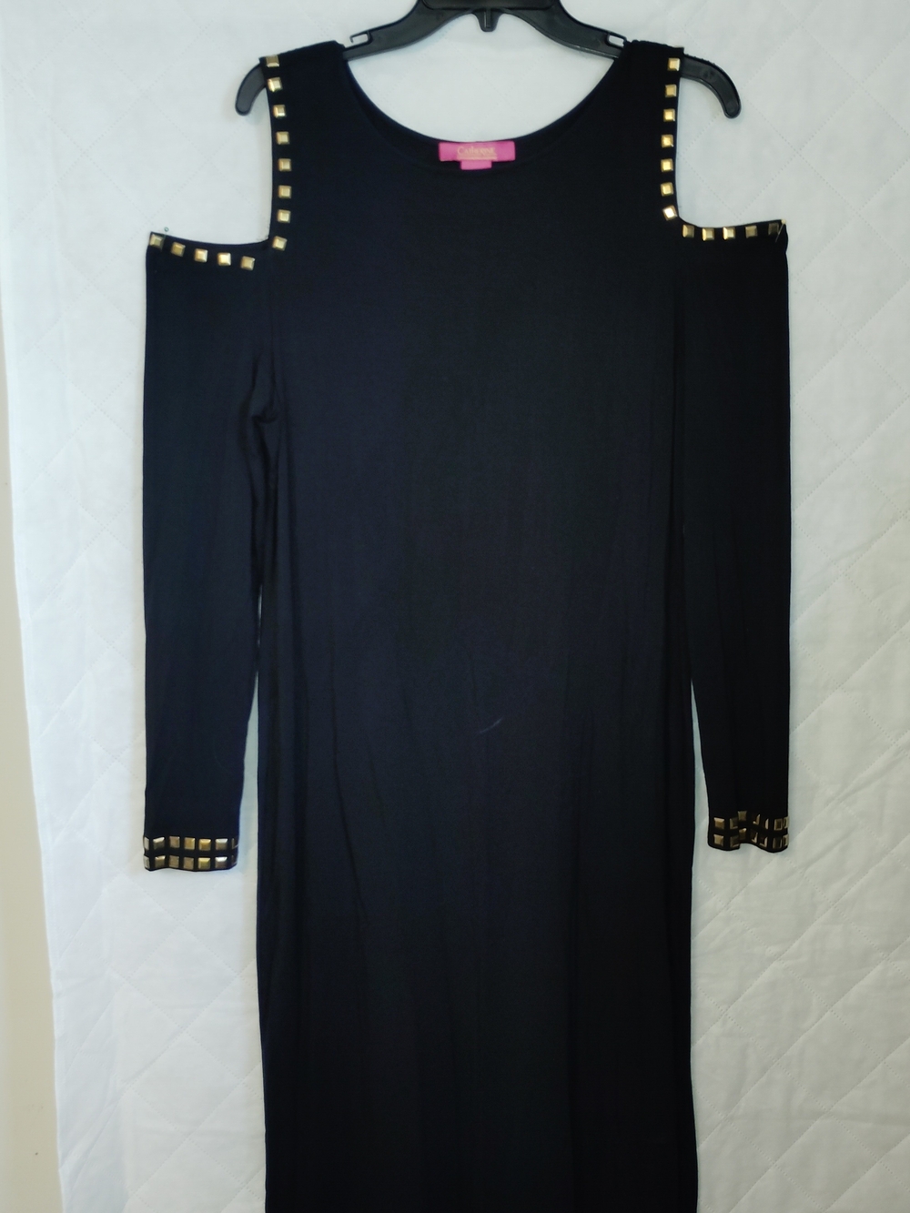 Black Cold-Shoulder Studded Midi Dress